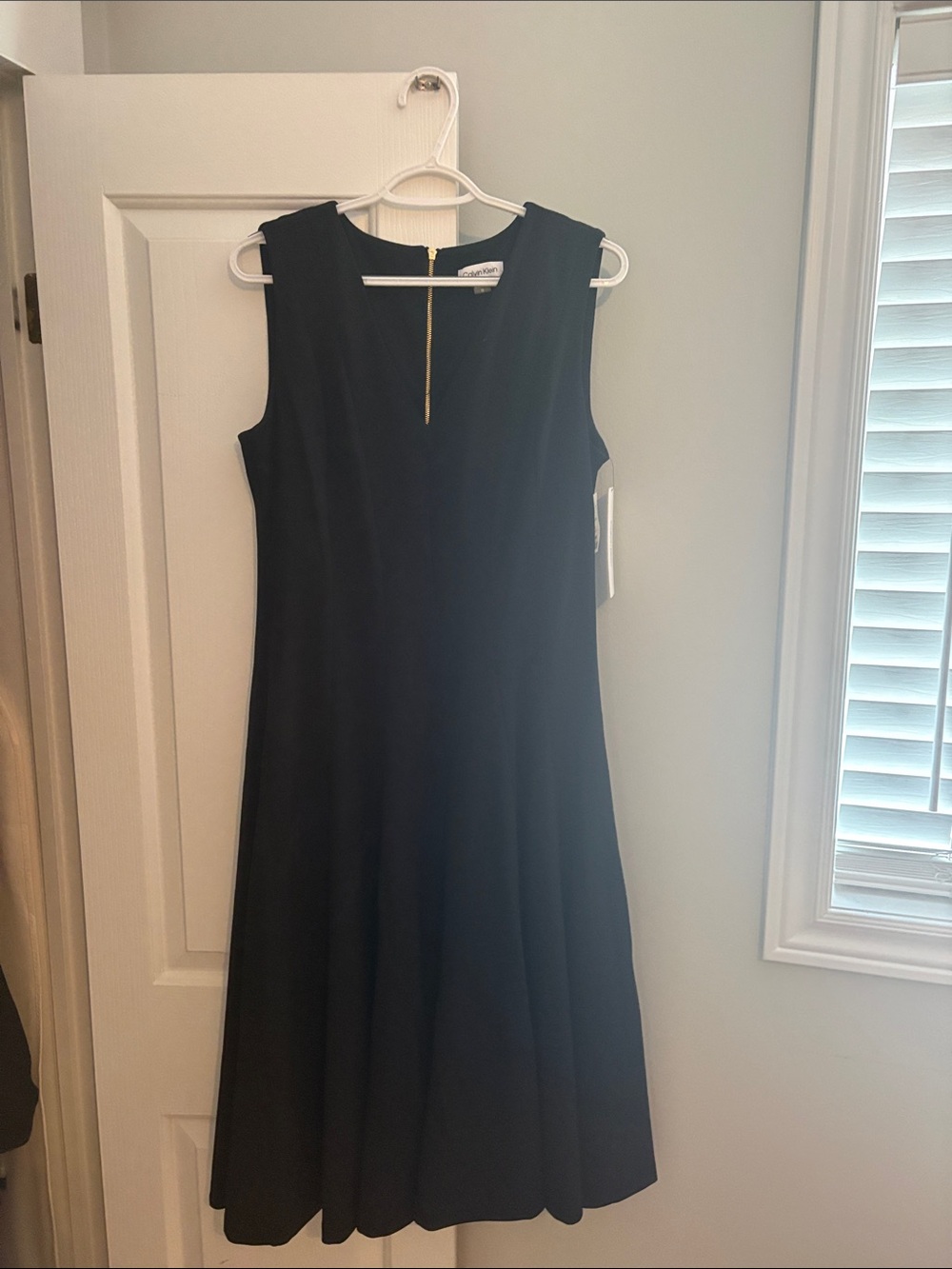 Calvin Klein Black Sleeveless A-Line Dress with Gold Zip